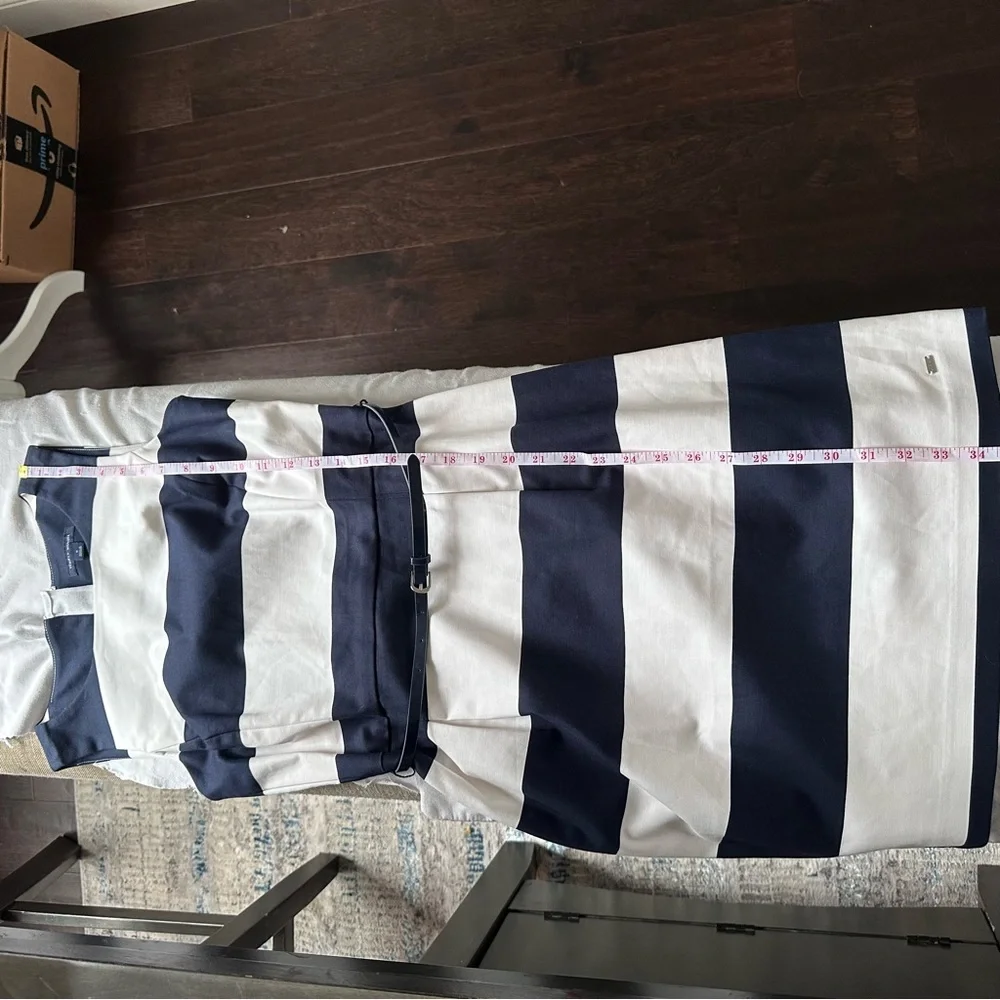 Tommy Hilfiger Navy White Striped Boat Neck Sheath Dress Belted Size 0 Nautica - Picture 11 of 11
